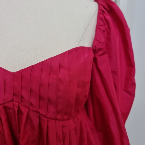 Zara Taffeta Puffed Sleeve Mini Dress Hot Pink Size M - Picture 4 of 7